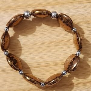 Hand Crafted Bracelet Stretch  Copper Silver Non-tarnish Stainless Steel Beads